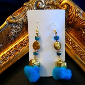💥CAMELOT - Blue PomPom and Crystal Bead Hook Earrings
